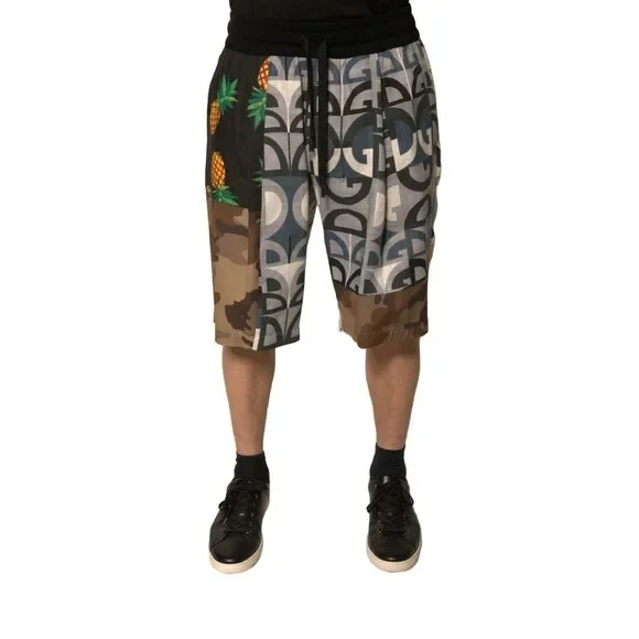 Dolce & Gabbana Multicolor Patchwork Linen Bermuda Shorts Mens Shorts